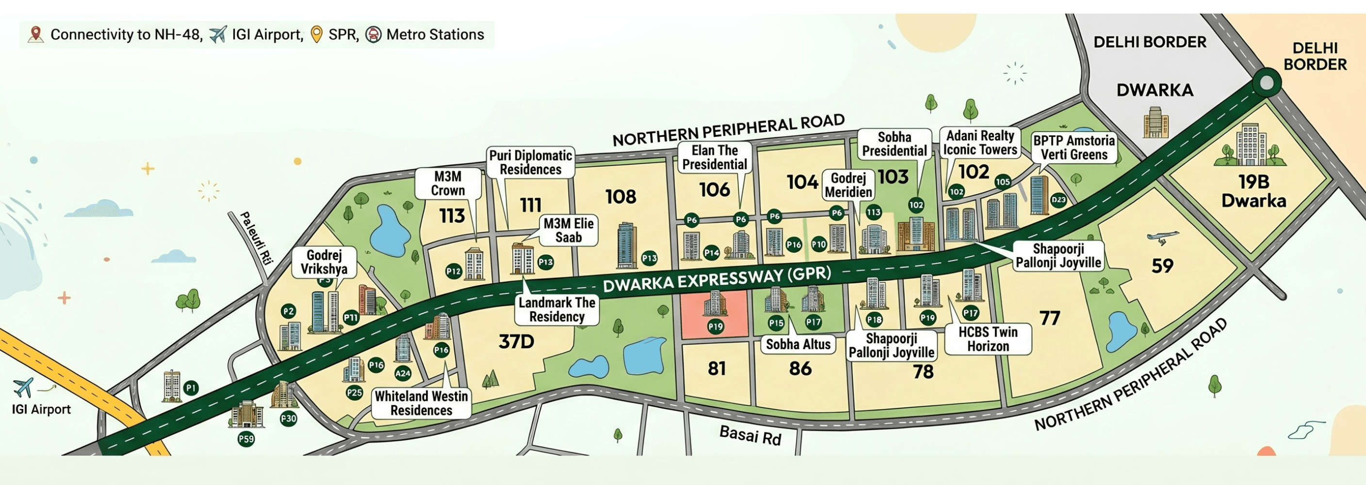 Dwarka Expressway route map showcasing luxury apartments on Dwarka Expressway
